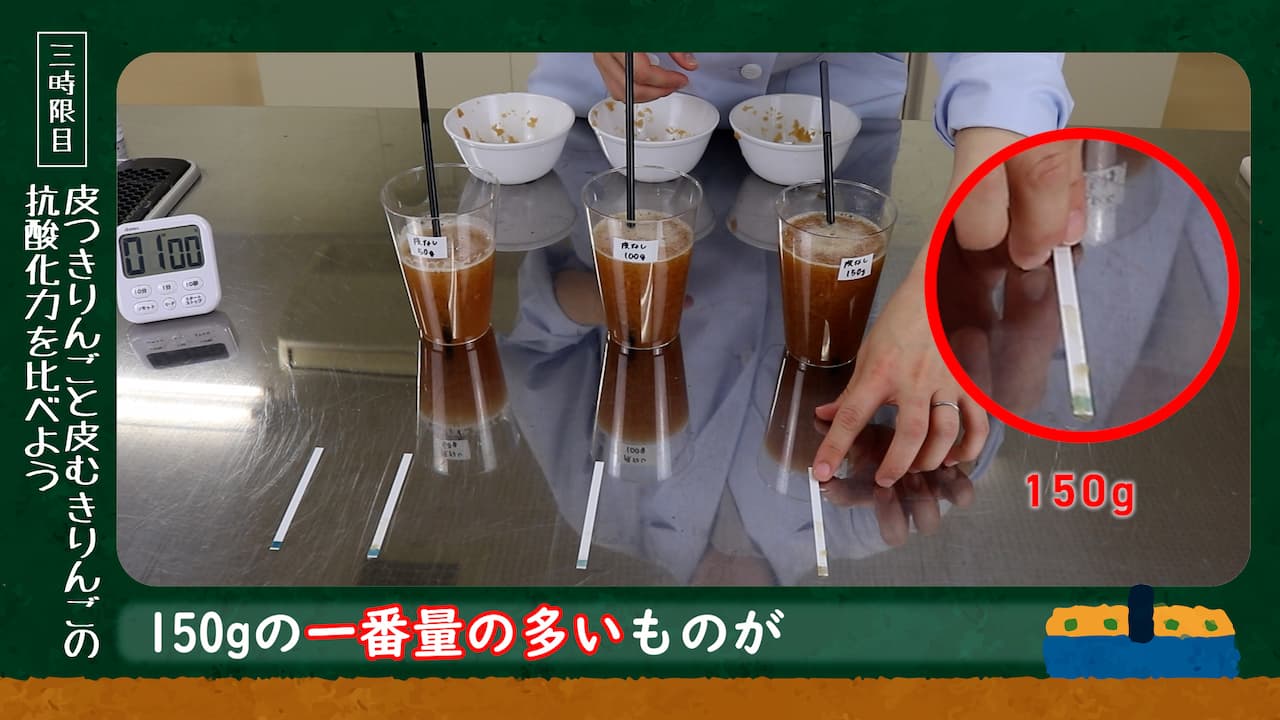 【３時限目】皮つきりんごと皮むきりんごの抗酸化力を比べよう　実験画像1