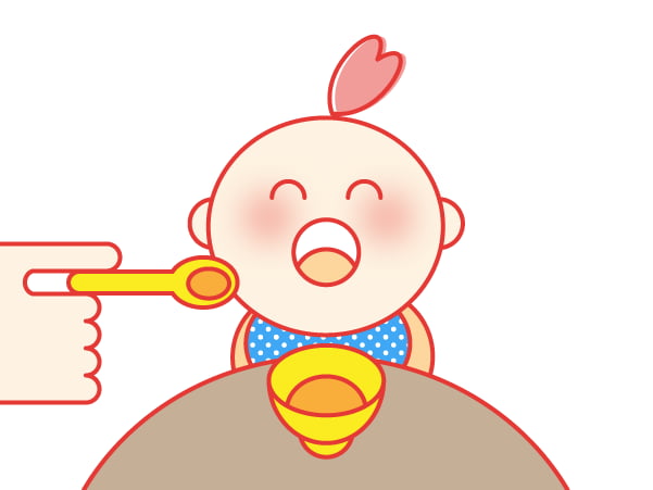 モーロりんご療法画像３：すりおろしたりんごを食べる赤ちゃんのイラスト